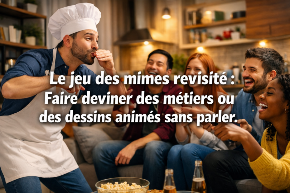 Le jeu des mimes revisité : Faire deviner des métiers ou des dessins animés sans parler.